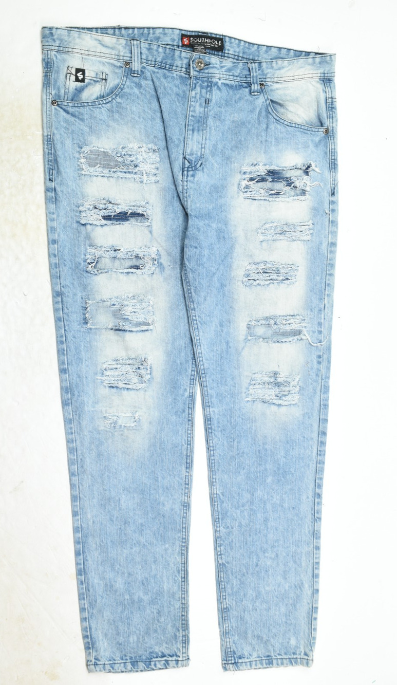 Southpole Jeans Mens 42x34 Blue Distressed Slim Fit Straight Cotton Denim Y2K
